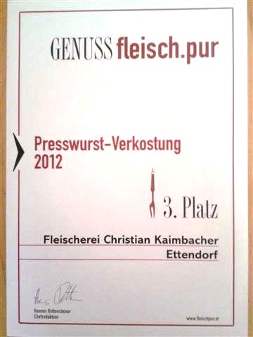 Bronze bei Presswurst Verkostung 2012
